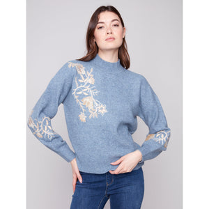 L/S SWEATER | MOCK NECK WITH SEQUINS-Jackets & Sweaters-CHARLIE B-Coriander