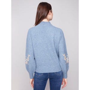 L/S SWEATER | MOCK NECK WITH SEQUINS-Jackets & Sweaters-CHARLIE B-Coriander