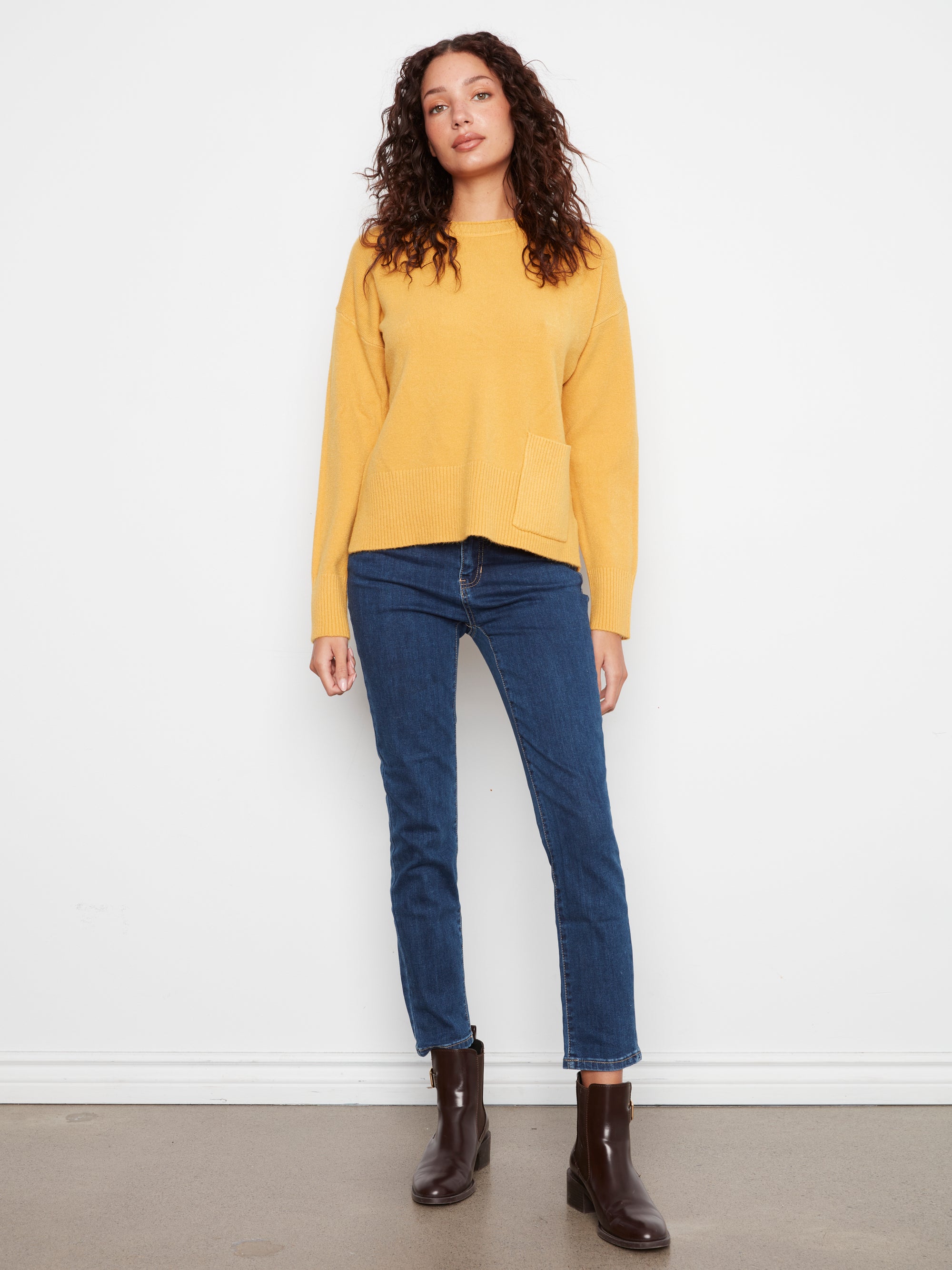 L/S SWEATER | PATCH POCKET SWEATER-Jackets & Sweaters-CHARLIE B-Coriander