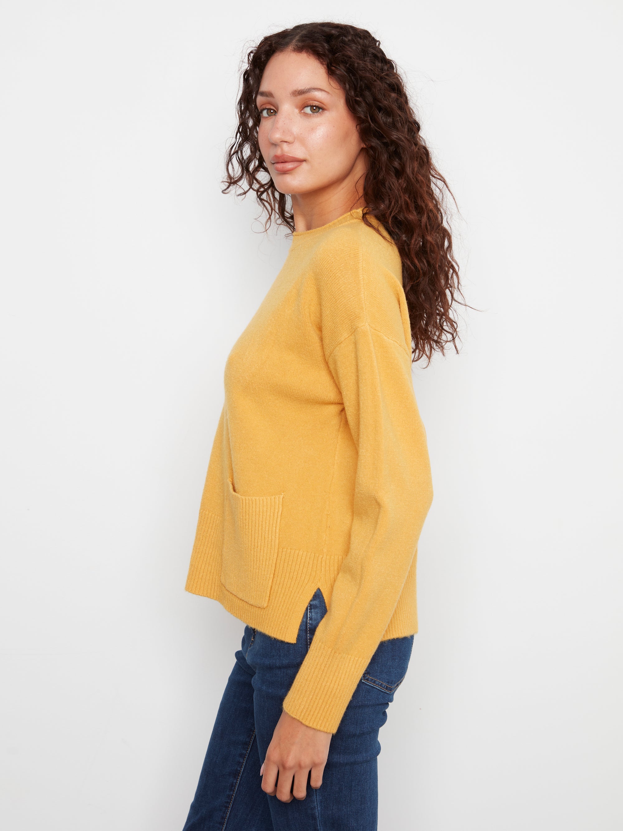 L/S SWEATER | PATCH POCKET SWEATER-Jackets & Sweaters-CHARLIE B-Coriander