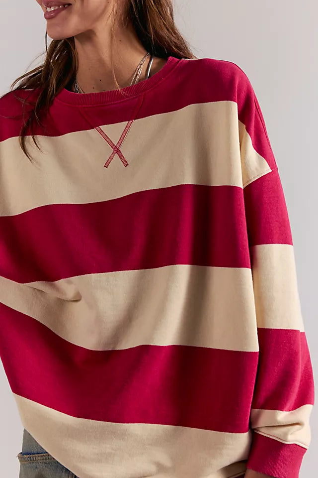 L/S SWEATSHIRT | CLASSIC STRIPE CREW-Tops-FREE PEOPLE-XSMALL-CHERRY COMBO-Coriander