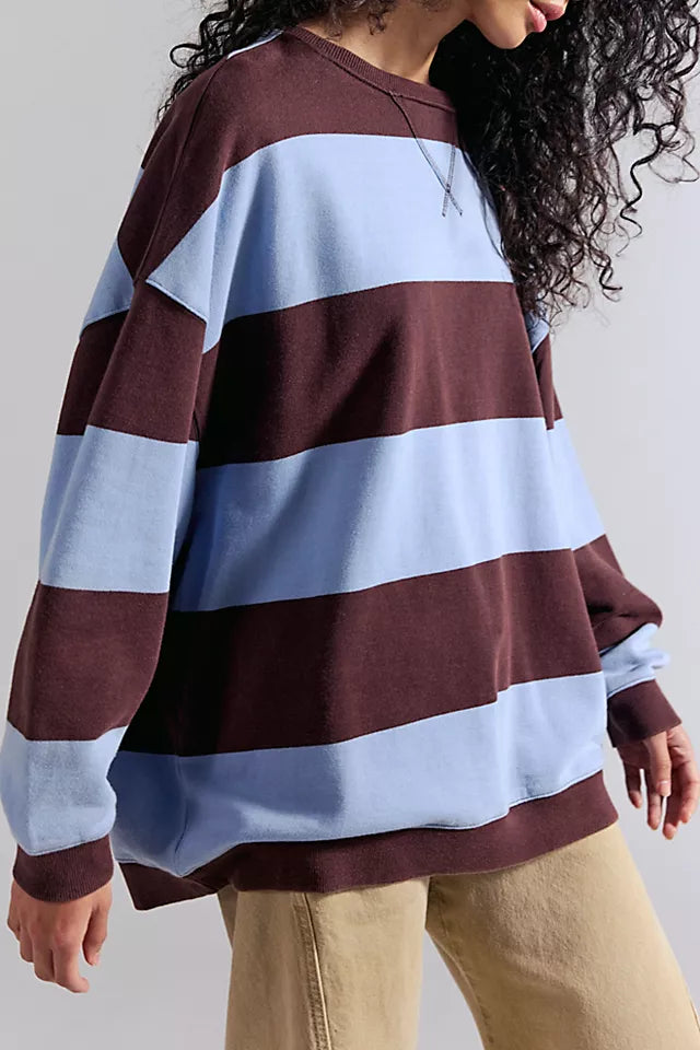 L/S SWEATSHIRT | CLASSIC STRIPE CREW-Tops-FREE PEOPLE-XSMALL-PERIWINKLE COMBO-Coriander