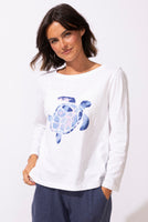 L/S TEE | BOXY TURTLE PRINT-Tops-ESCAPE-SMALL-WHITE-Coriander