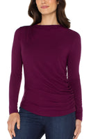 L/S TOP | MOCK NECK WITH SHIRRING-Tops-LIVERPOOL-SMALL-WINE BERRY MULTI-Coriander