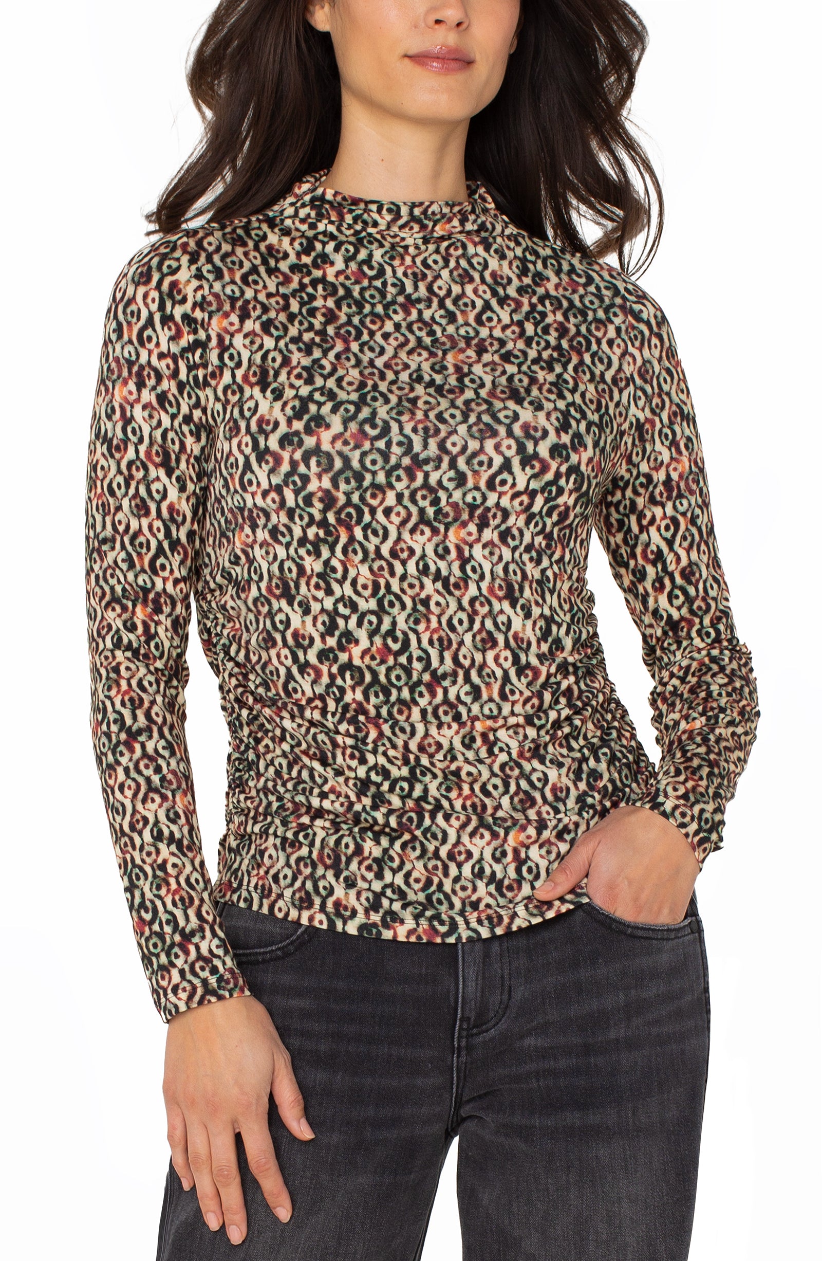 L/S TOP | PLEATED MOCK NECK-Tops-LIVERPOOL-Coriander