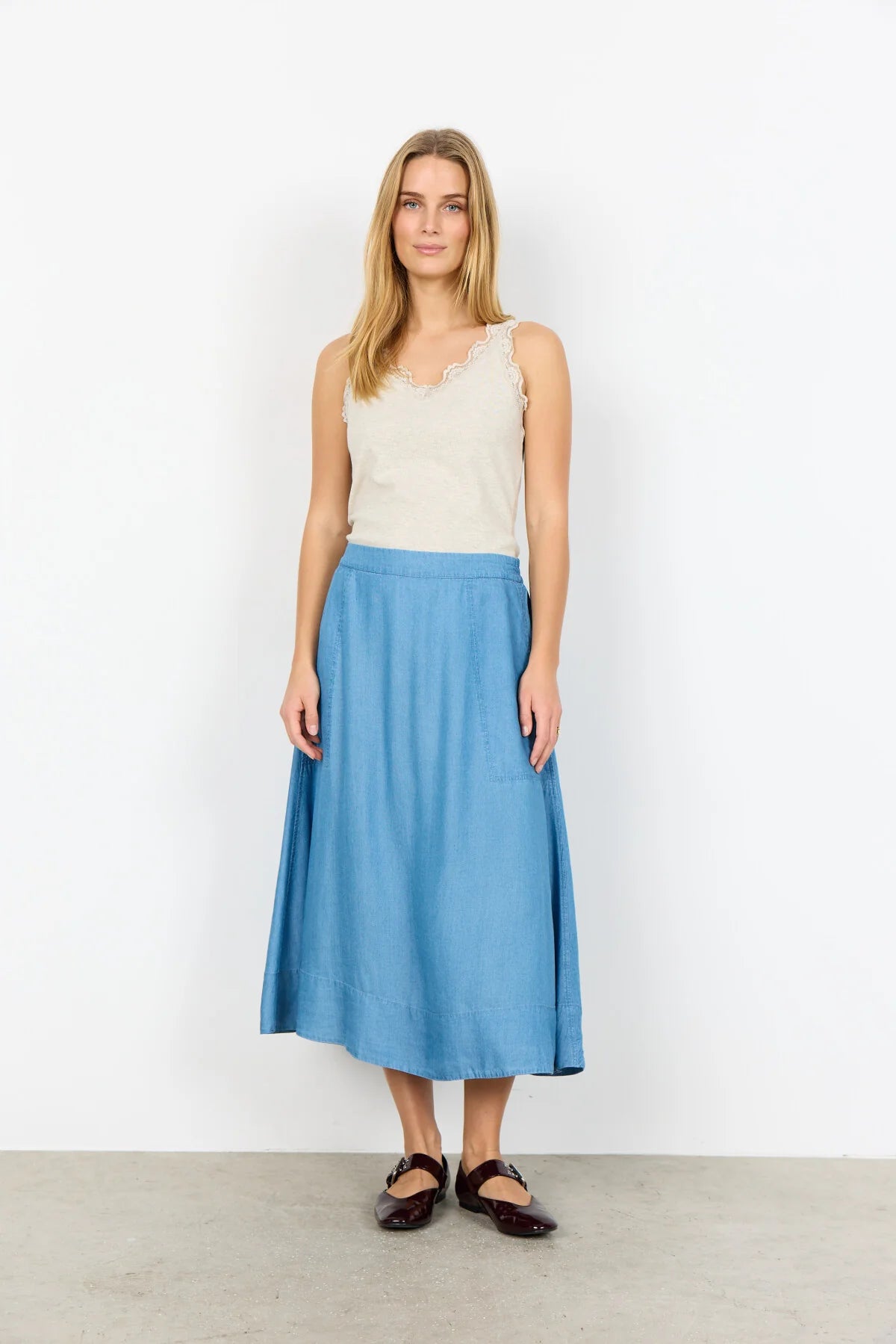 LYOCELL SKIRT | LIV-Bottoms-SOYACONCEPT-XSMALL-MEDIUM BLUE-Coriander