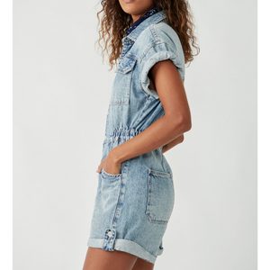 MARCI CUFFED SHORTALLS-Denim-FREE PEOPLE-Coriander