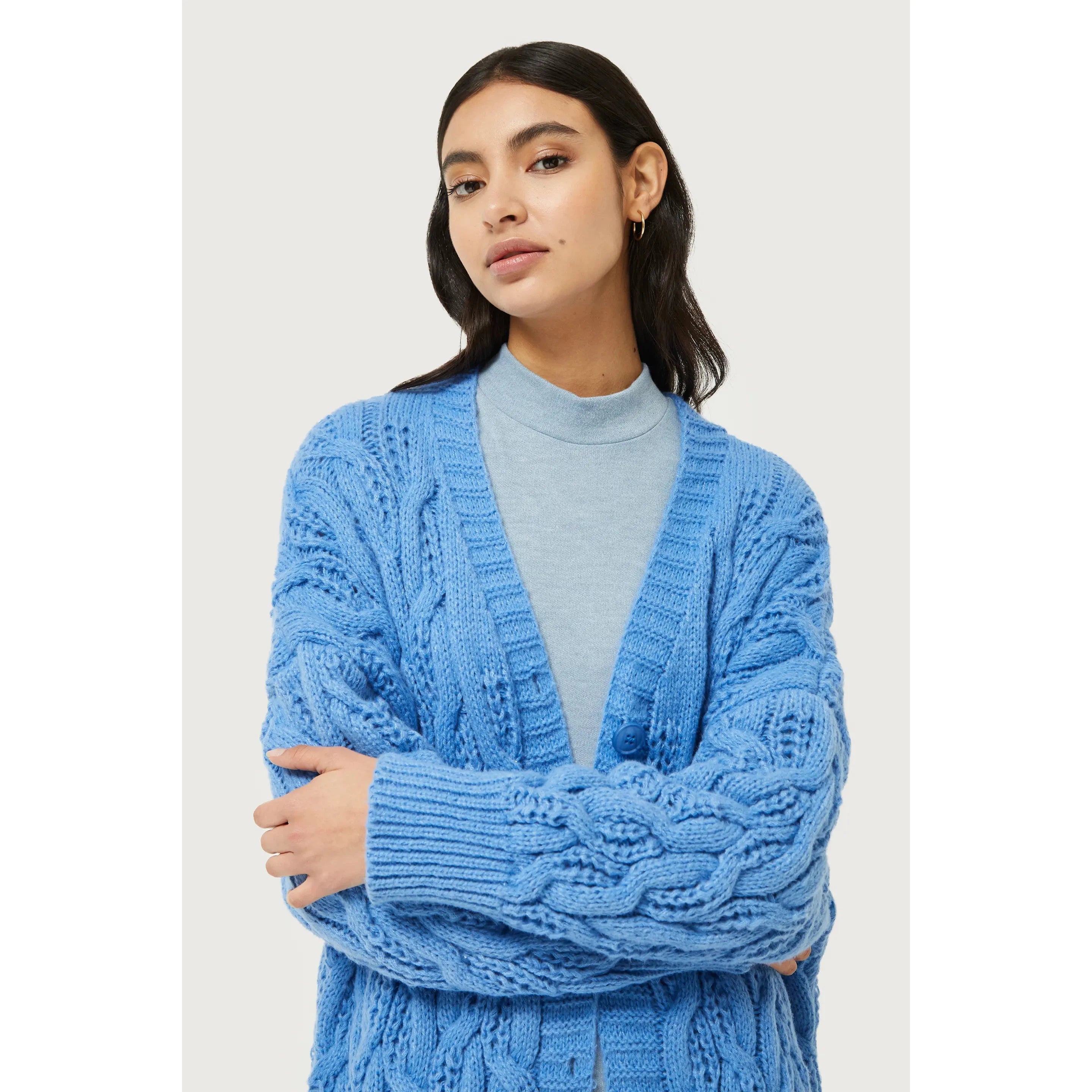 MAXI CABLE KNIT CARDI-Jackets & Sweaters-COMPANIA FANTASTICA-ONE-Blue-Coriander