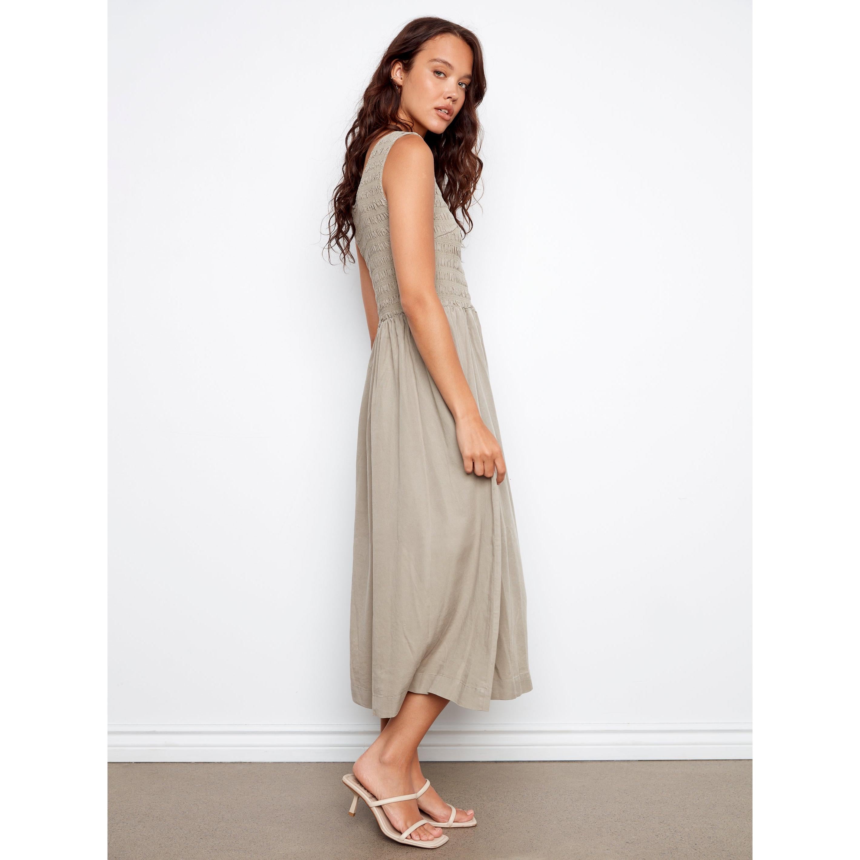 MAXI DRESS | SMOCKED BODICE TENCEL-Dress-CHARLIE B-Coriander