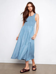MAXI DRESS | SMOCKED BODICE TENCEL-Dress-CHARLIE B-XSMALL-SOFT BLUE-Coriander