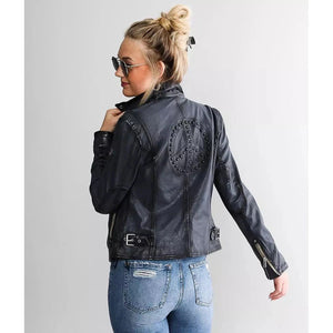 MAYSIE PEACE SIGN MOTO JACKET-Jackets & Sweaters-MAURITIUS-Coriander