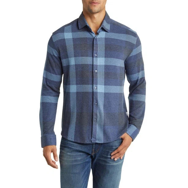 MEN'S JERSEY SHIRT | NAVY JUMBO PLAID-Shirts & Tops-STONE ROSE-MEDIUM-NAVY-Coriander