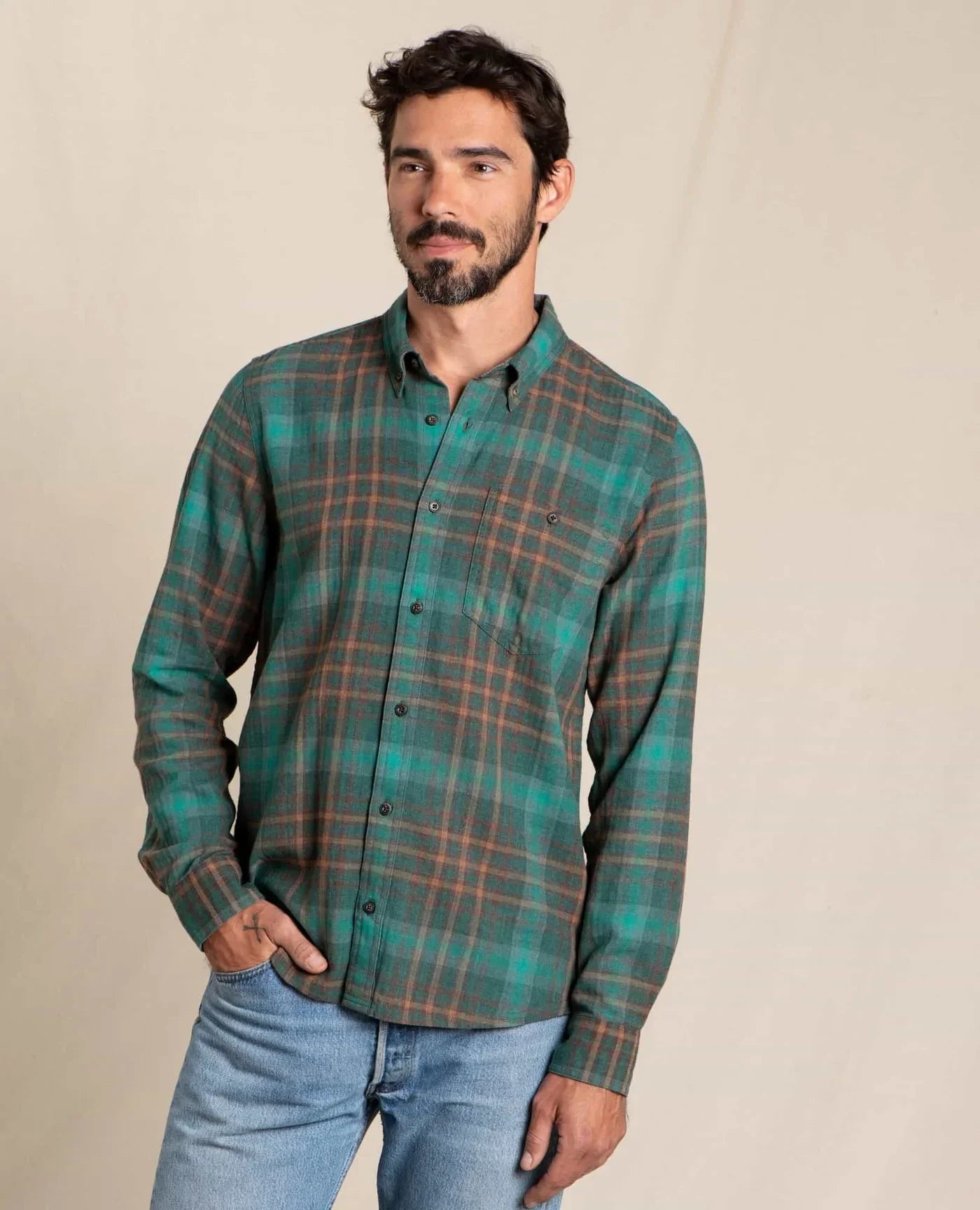 MENS L/S SHIRT | AIRSMYTH PLAIDS-Men's Shirt-TOAD&CO-MEDIUM-CABIN-Coriander