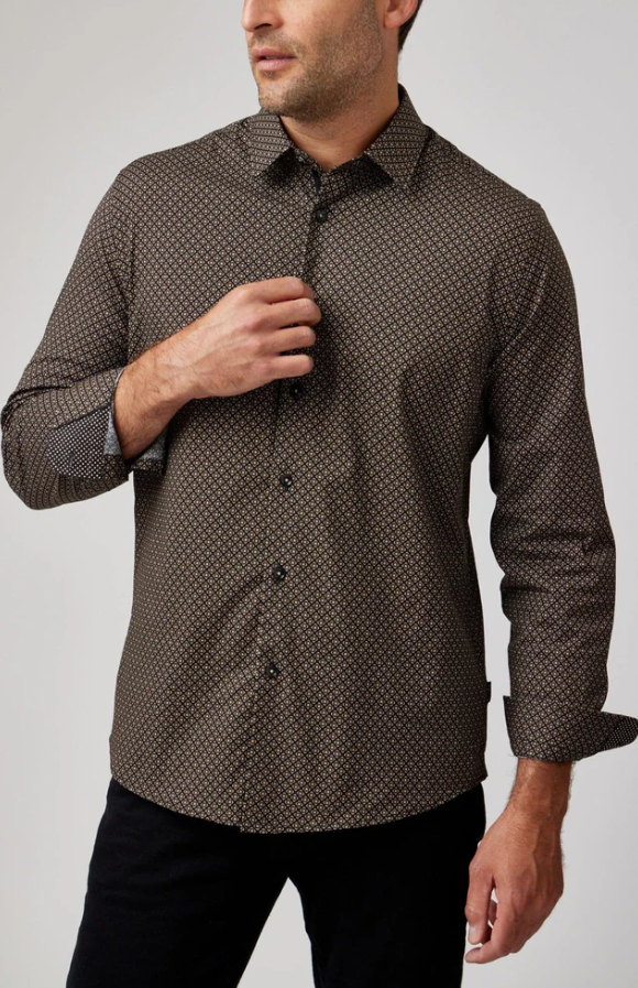 MEN'S L/S SHIRT | CLOVER PRINT-Shirts & Tops-STONE ROSE-Coriander