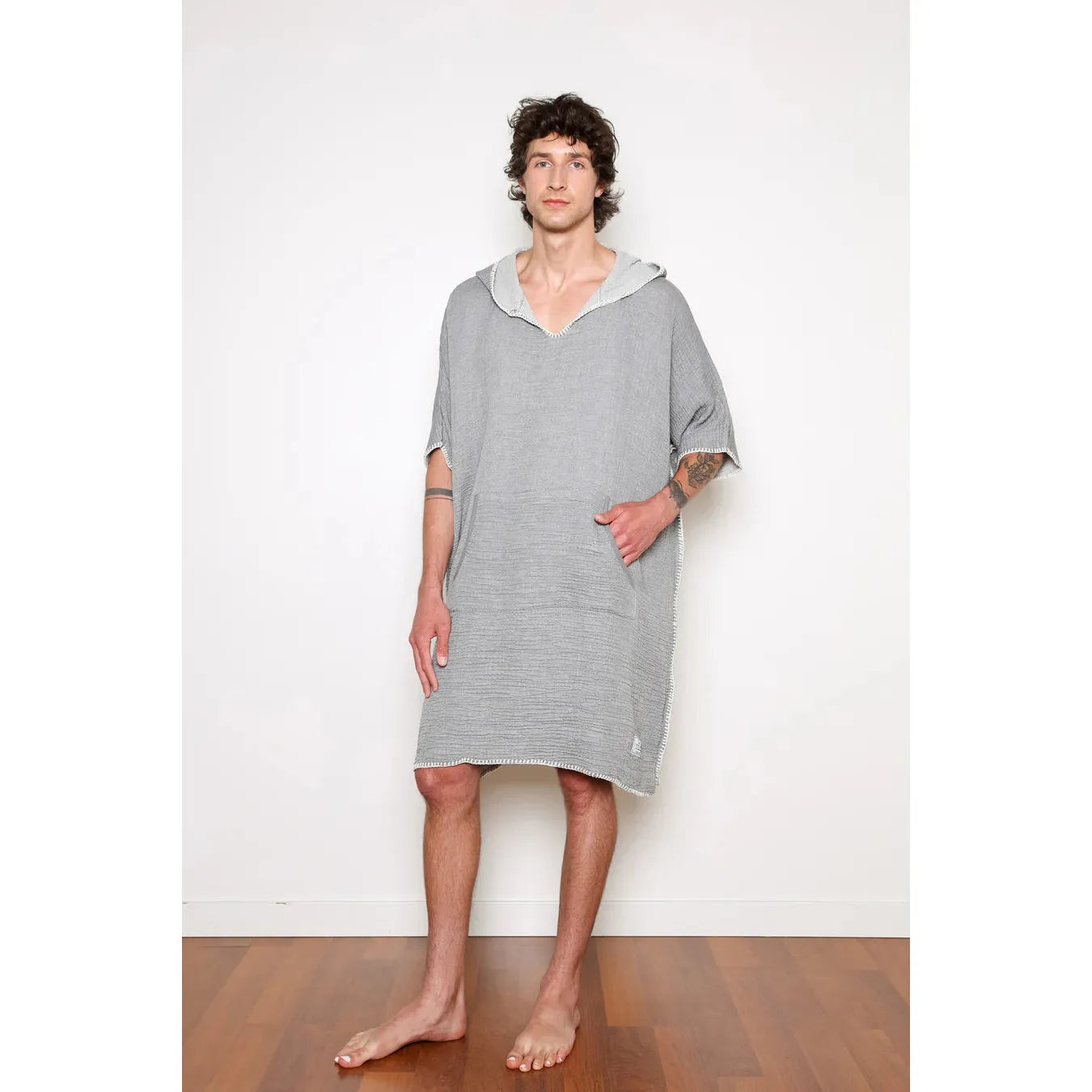 MEN'S MUSLIN PONCHO | THE COCOON-Sweaters & Jackets-TOFINO TOWEL-ONE-GREY-Coriander