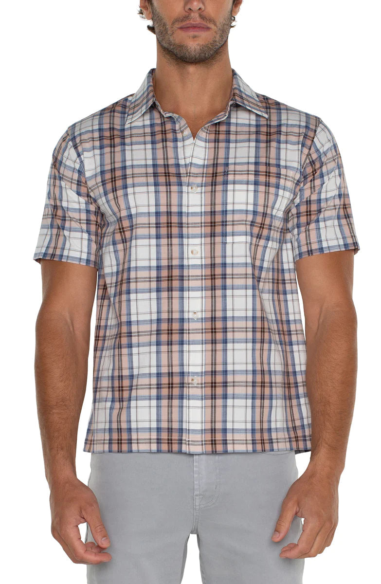 MEN'S S/S SHIRT | PEACHY PLAID-Shirts & Tops-LIVERPOOL-Coriander