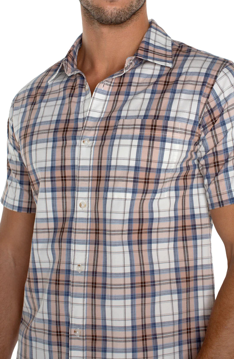MEN'S S/S SHIRT | PEACHY PLAID-Shirts & Tops-LIVERPOOL-MEDIUM-WHITE-PEACH-Coriander