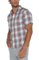 MEN'S S/S SHIRT | PEACHY PLAID-Shirts & Tops-LIVERPOOL-Coriander