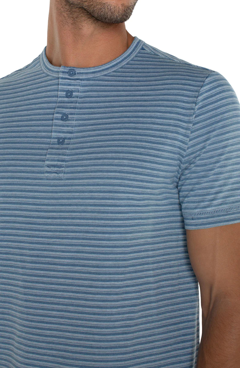 MEN'S T-SHIRT | STRIPED HENLEY-Shirts & Tops-LIVERPOOL-MEDIUM-BLUE WHITE-Coriander