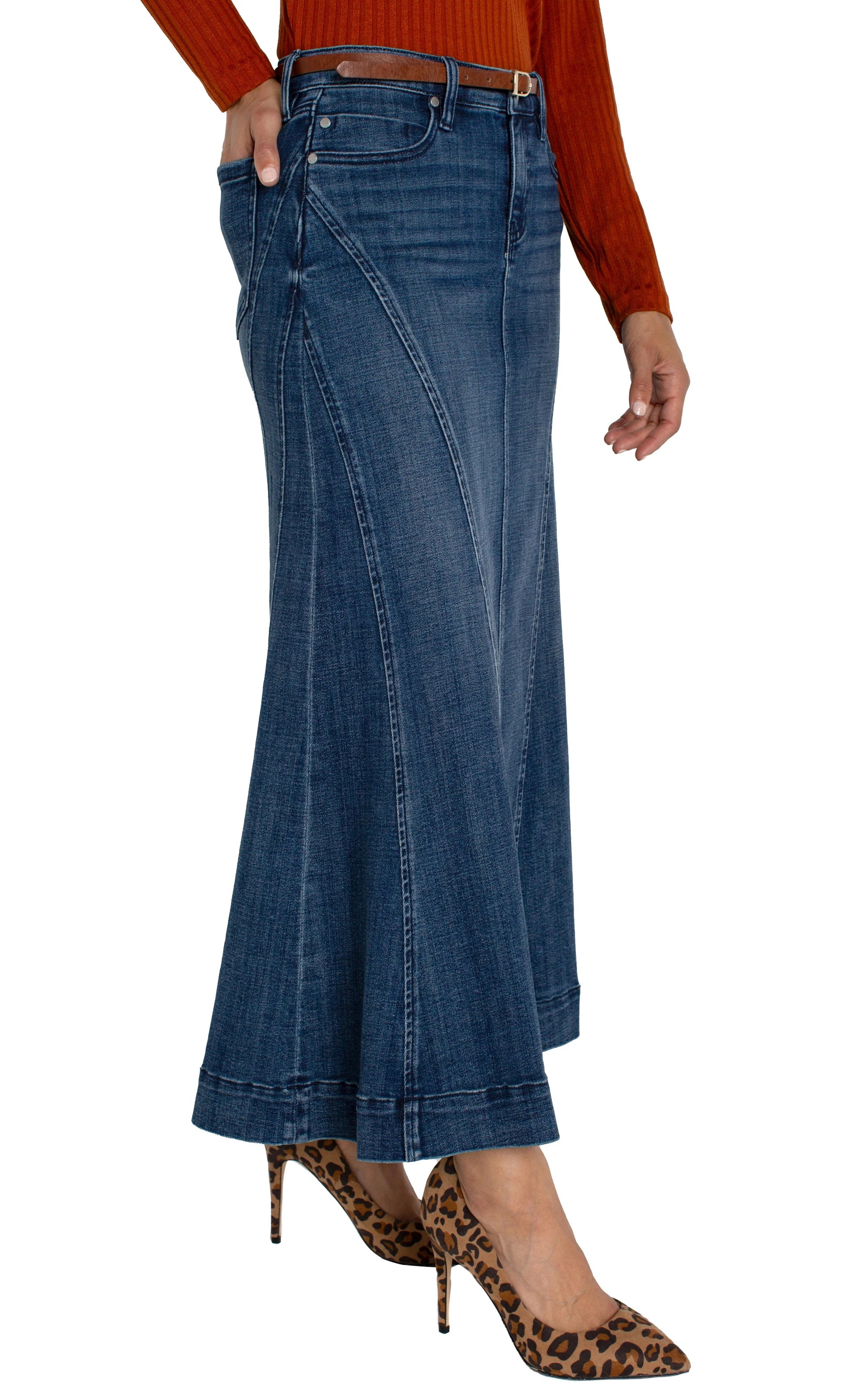 MERMAID MAXI DENIM SKIRT-Bottoms-LIVERPOOL-Coriander