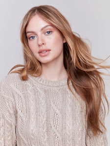 METALLIC CABLE KNIT SWEATER-Jackets & Sweaters-CHARLIE B-Coriander