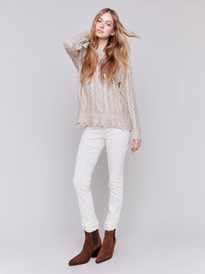 METALLIC CABLE KNIT SWEATER-Jackets & Sweaters-CHARLIE B-Coriander