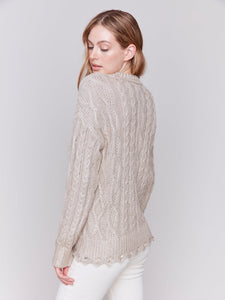 METALLIC CABLE KNIT SWEATER-Jackets & Sweaters-CHARLIE B-Coriander