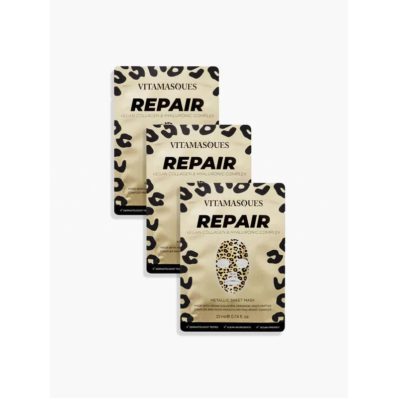 METALLIC FACE SHEET MASK | REPAIR VEGAN COLLAGEN & GOLD-Self Care-VITAMASQUES-Coriander