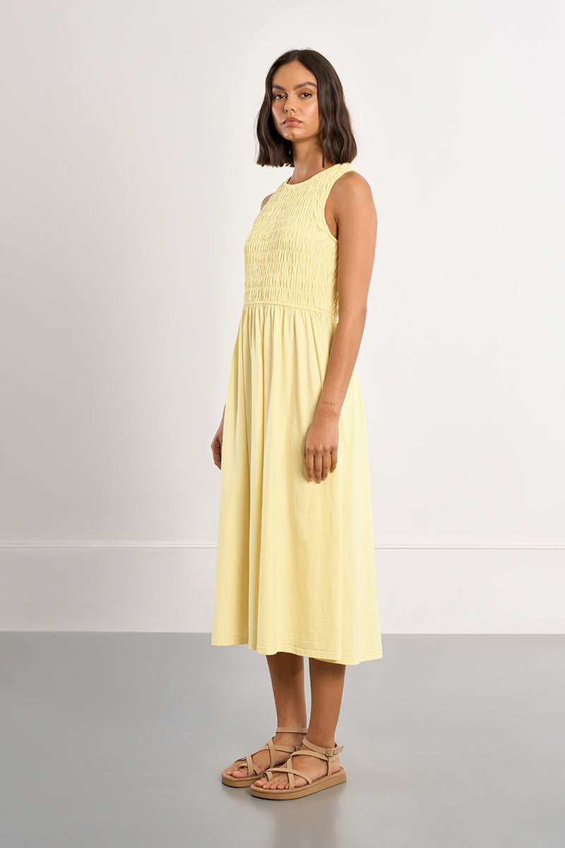 MIDI DRESS | SMOCKED BODICE-Dress-MOLLY BRACKEN-XSMALL-YELLOW-Coriander