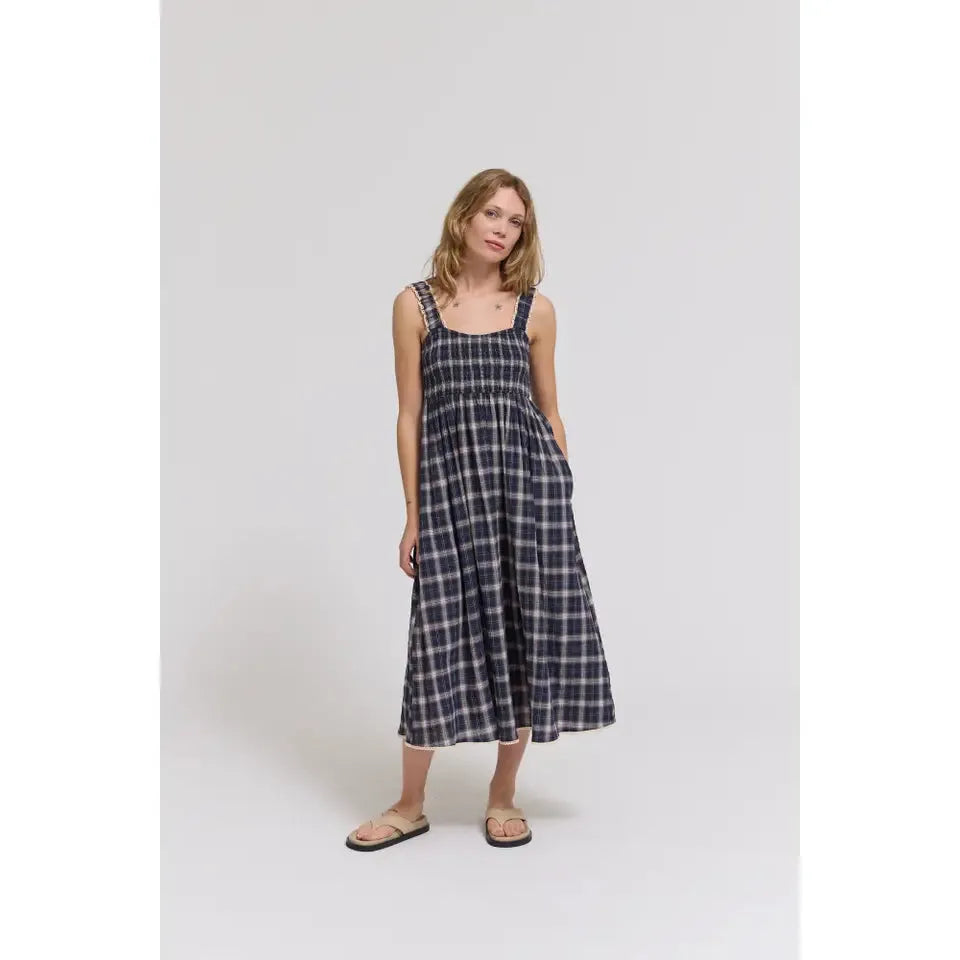 MIDI DRESS | SMOCKED PLAID-Dresses-GRADE AND GATHER-Coriander