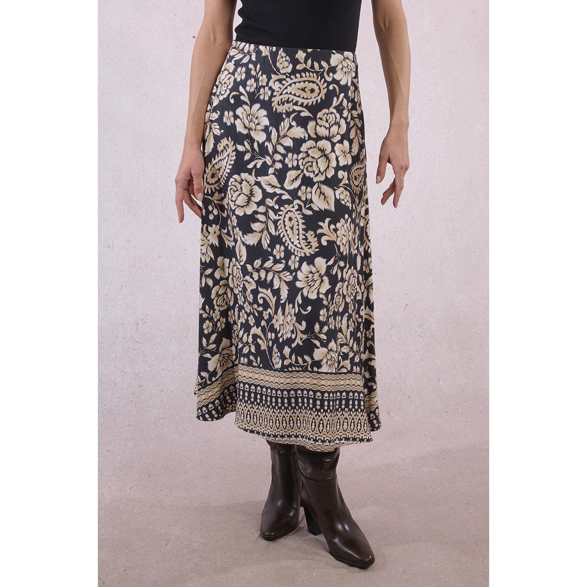 MIDI SKIRT | PATTERNED: BLACK TANIA-Bottoms-MOLLY BRACKEN-SMALL-BLACK TANIA-Coriander