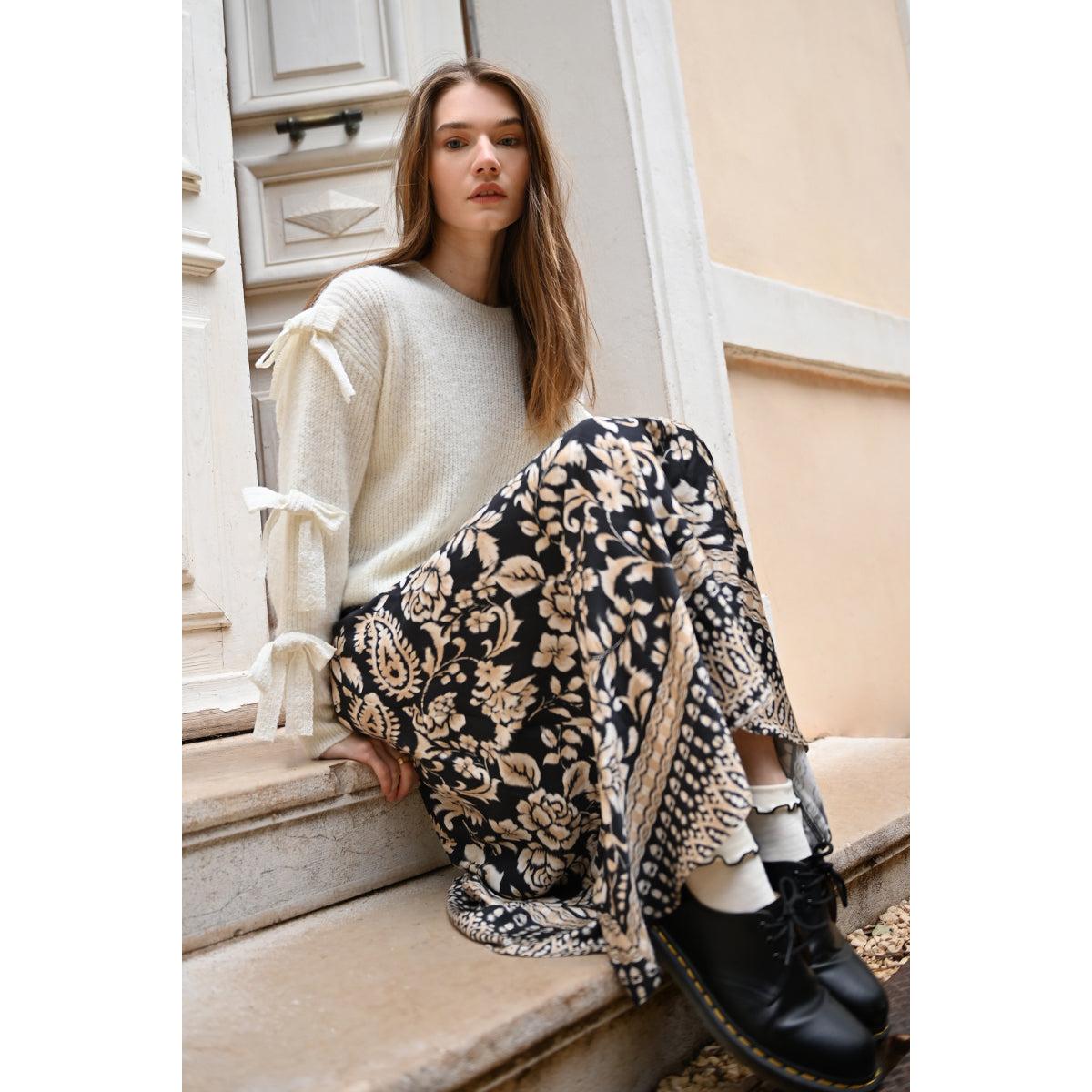 MIDI SKIRT | PATTERNED: BLACK TANIA-Bottoms-MOLLY BRACKEN-Coriander