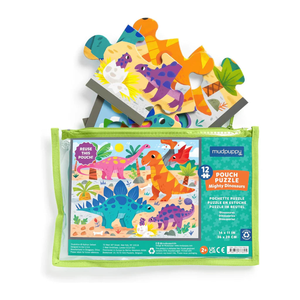 MIGHTY DINOSAURS 12 PIECE POUCH PUZZLE-Fun and Games-RAINCOAST-Coriander