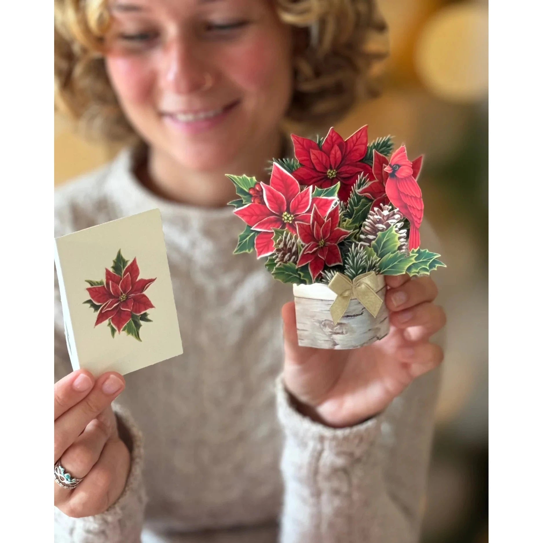 MINI BIRCH POINSETTIA CARD-Books & Stationery-FRESH CUT PAPER-Coriander