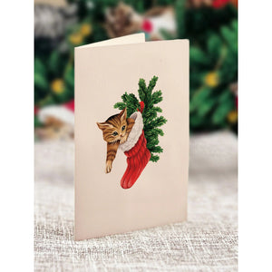 MINI MEOWY CHRISTMAS TREE CARD-Books & Stationery-FRESH CUT PAPER-Coriander