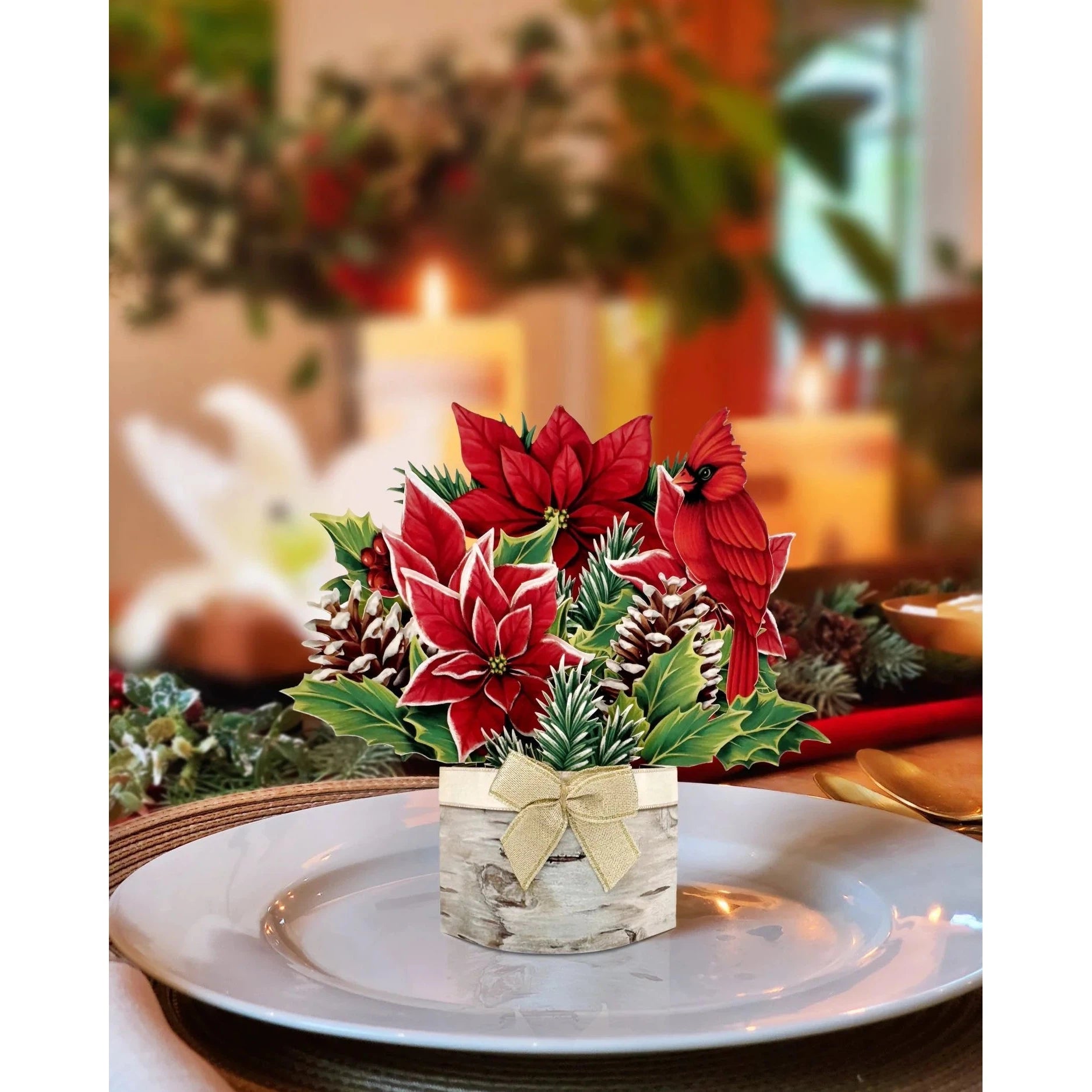 MINI POP-UP CARD | BIRCH POINSETTIA-Books & Stationery-FRESH CUT PAPER-Coriander