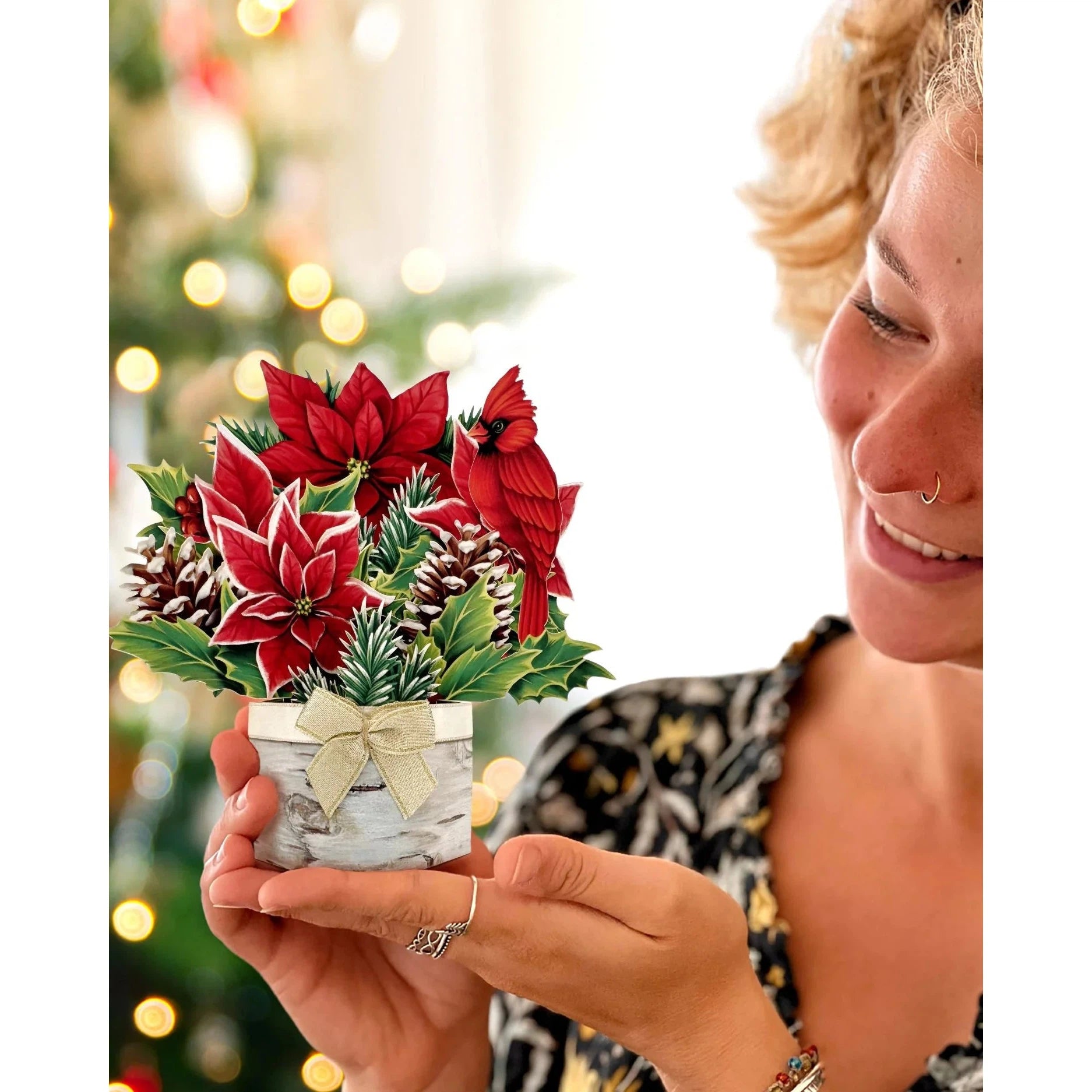 MINI POP-UP CARD | BIRCH POINSETTIA-Books & Stationery-FRESH CUT PAPER-Coriander
