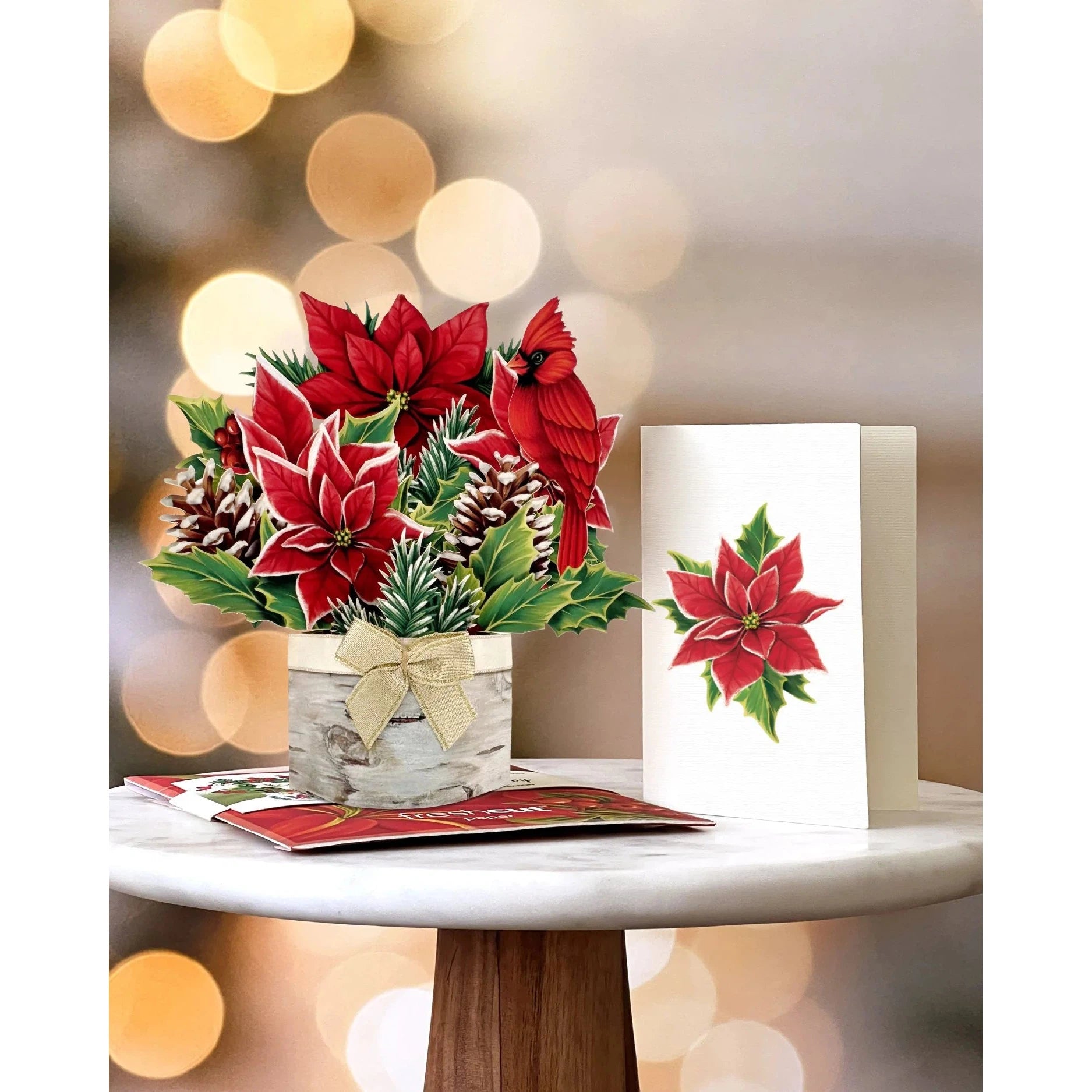 MINI POP-UP CARD | BIRCH POINSETTIA-Books & Stationery-FRESH CUT PAPER-Coriander