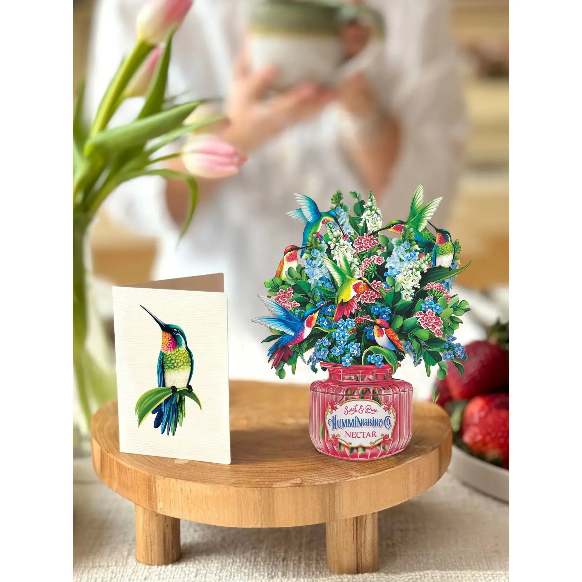 MINI POP-UP CARD | HUMMINGBIRD OASIS-Books & Stationery-FRESH CUT PAPER-Coriander