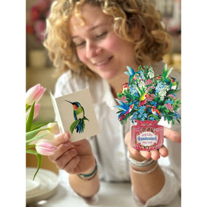 MINI POP-UP CARD | HUMMINGBIRD OASIS-Books & Stationery-FRESH CUT PAPER-Coriander