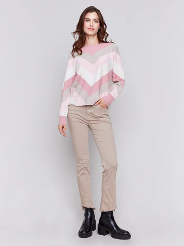 MITRED STRIPES SWEATER-Jackets & Sweaters-CHARLIE B-Coriander