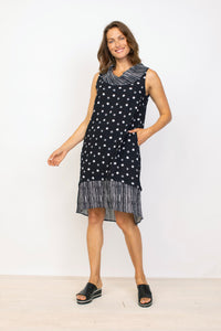 MIXED DRAPE COLLAR DRESS-Dresses-HABITAT-SMALL-Black-Coriander