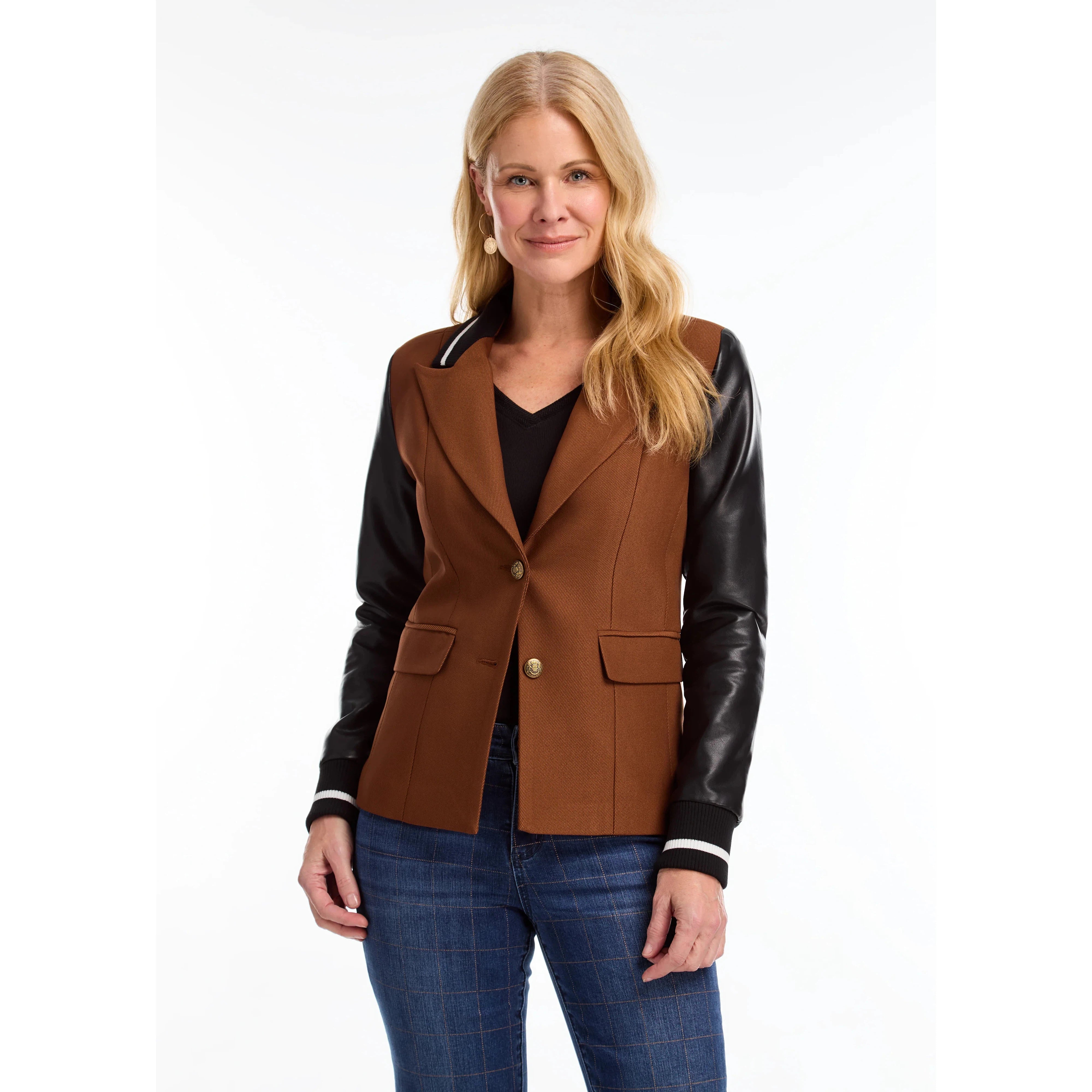 MIXED MEDIA BLAZER-Jackets & Sweaters-FRENCH DRESSING JEANS-SMALL-ESPRESSO-Coriander