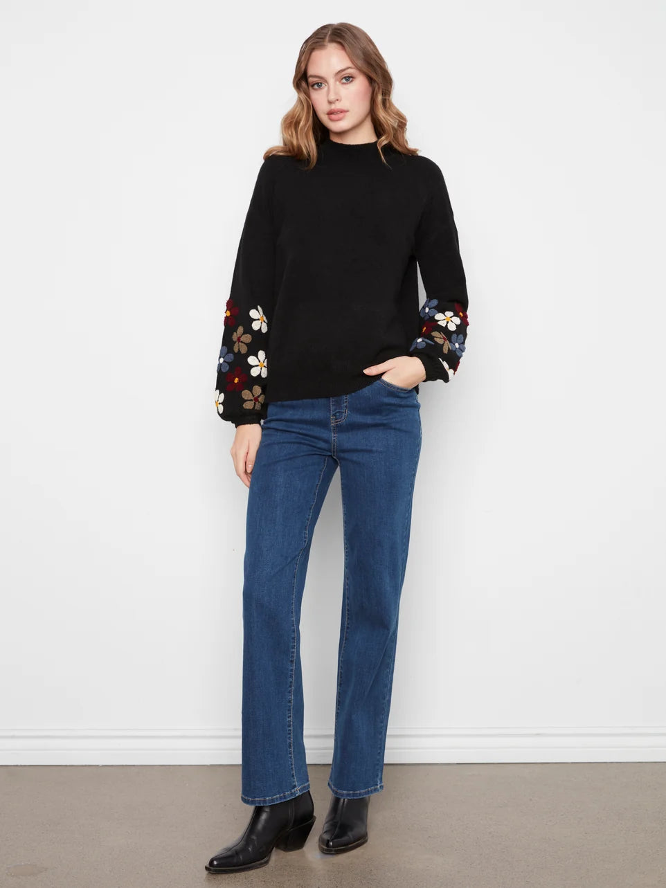 MOCK NECK SWEATER | FLORAL SLEEVE