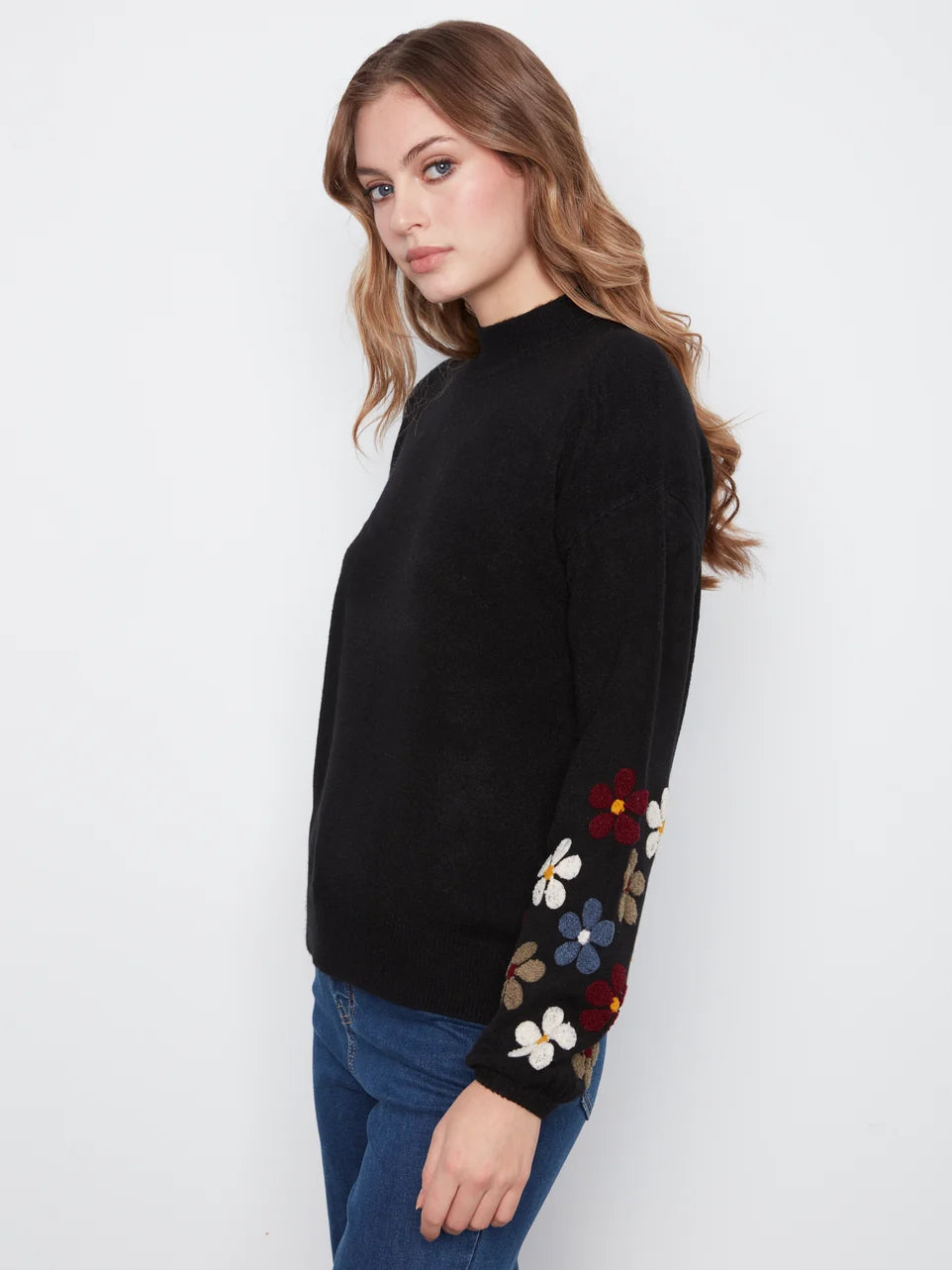 MOCK NECK SWEATER | FLORAL SLEEVE