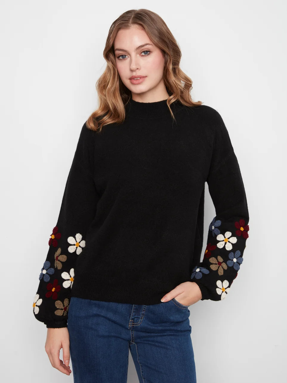 MOCK NECK SWEATER | FLORAL SLEEVE