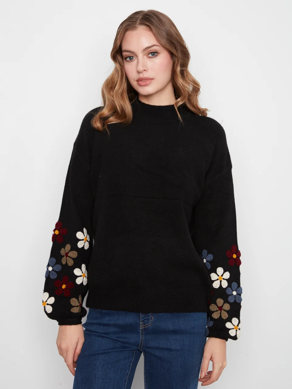 MOCK NECK SWEATER | FLORAL SLEEVE
