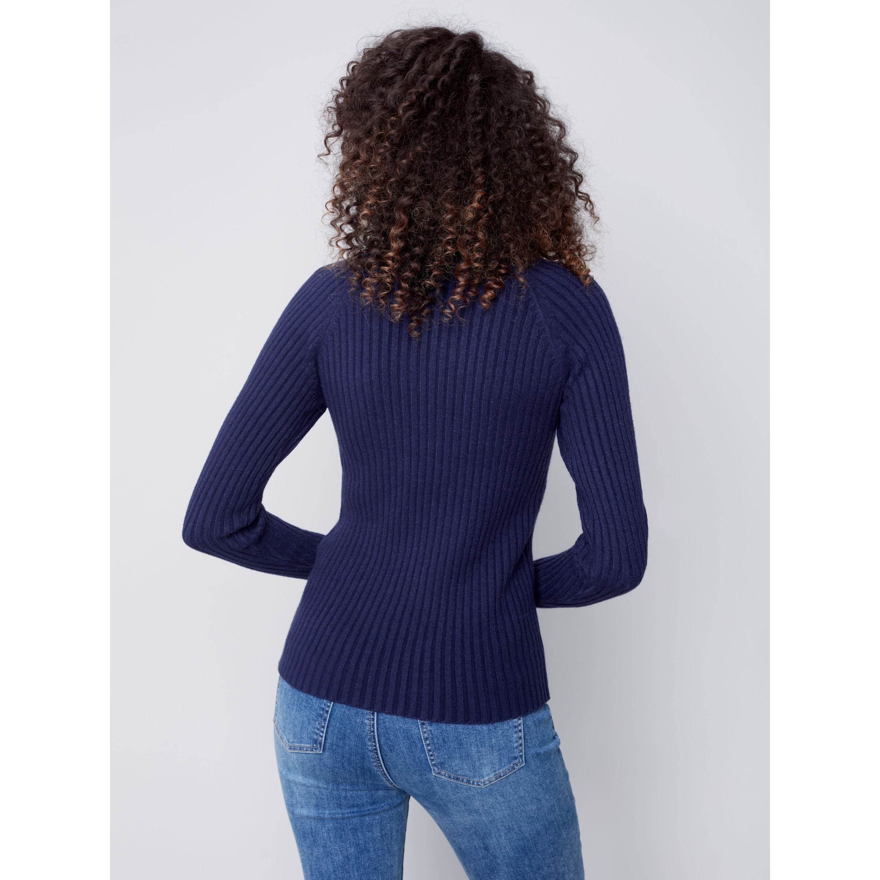 MOCK TURTLENECK RIB DESIGN SWEATER-Jackets & Sweaters-CHARLIE B-Coriander