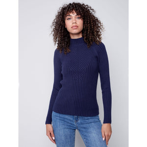 MOCK TURTLENECK RIB DESIGN SWEATER-Jackets & Sweaters-CHARLIE B-Coriander