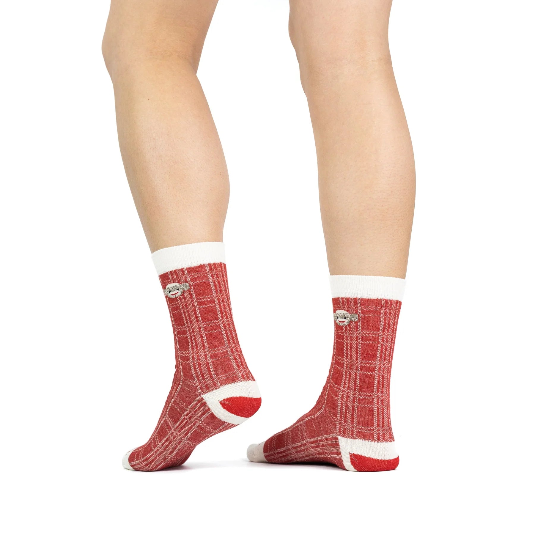 MONKEY PLAID CREW SOCKS-Socks-FOX RIVER MILLS-SMALL-RED-Coriander